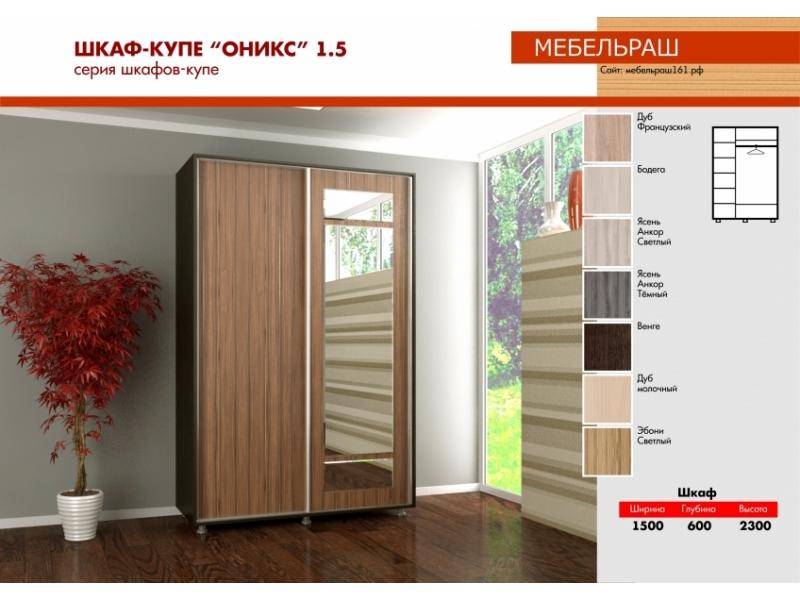 шкаф-купе с зеркалом оникс 1.5 в Ижевске