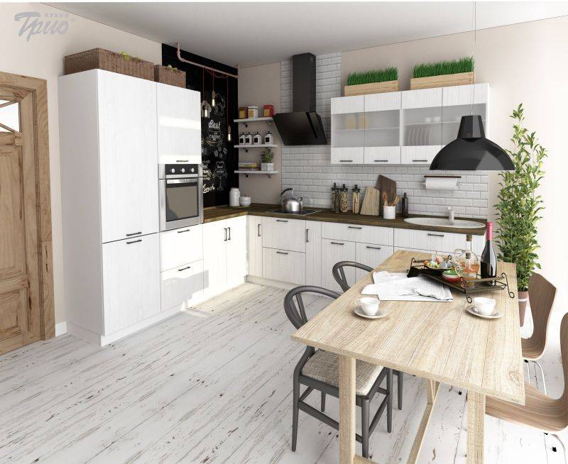светлая угловая кухня chalet rustic в Ижевске