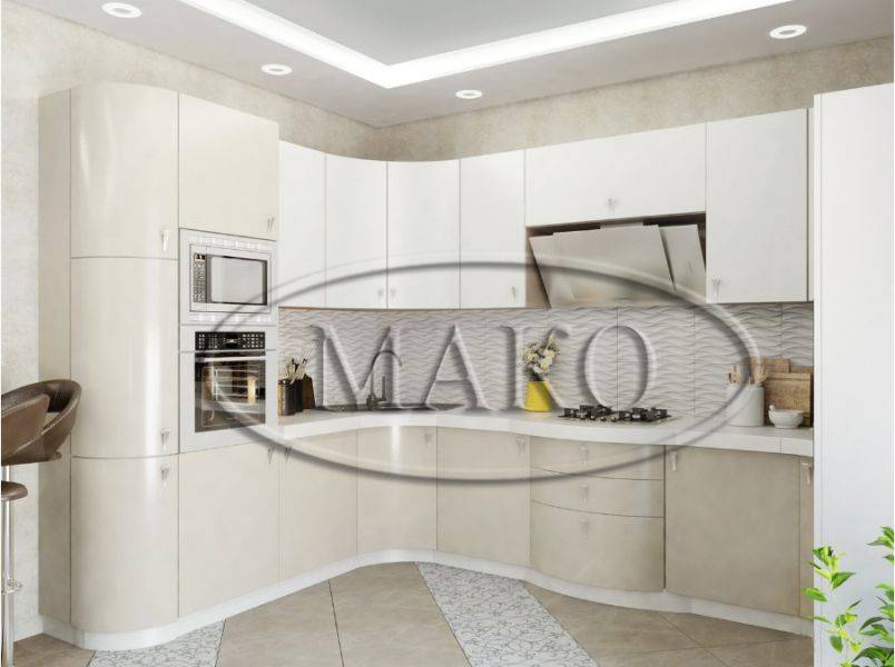 светлая кухня с гнутыми фасадами в Ижевске