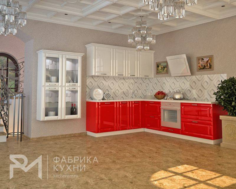 глянцевая угловая кухня белый-красный в Ижевске