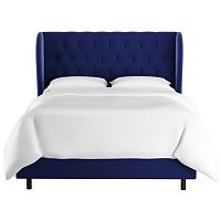 кровать двуспальная 160х200 синяя с каретной стяжкой reed wingback blue velvet в Ижевске
