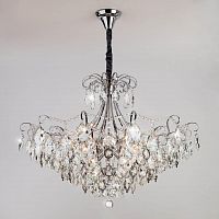 подвесная люстра eurosvet crystal 10080/12 хром/прозрачный хрусталь strotskis в Ижевске